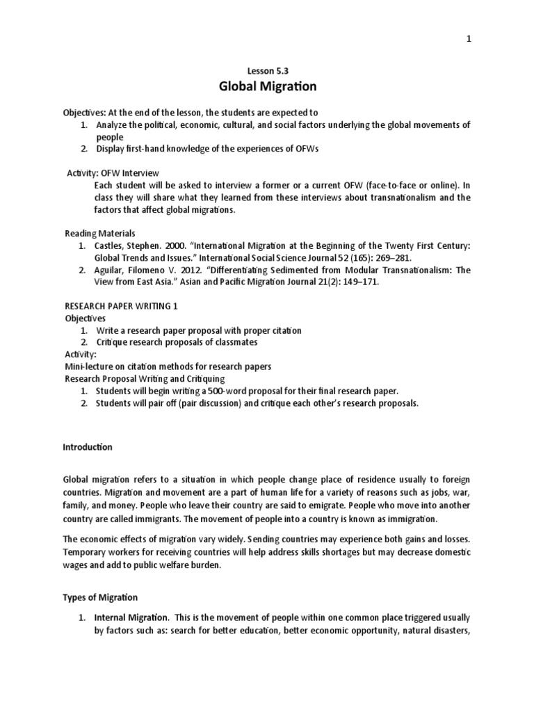 Causes and Effects of Global Migration | PDF | Human Migration ...