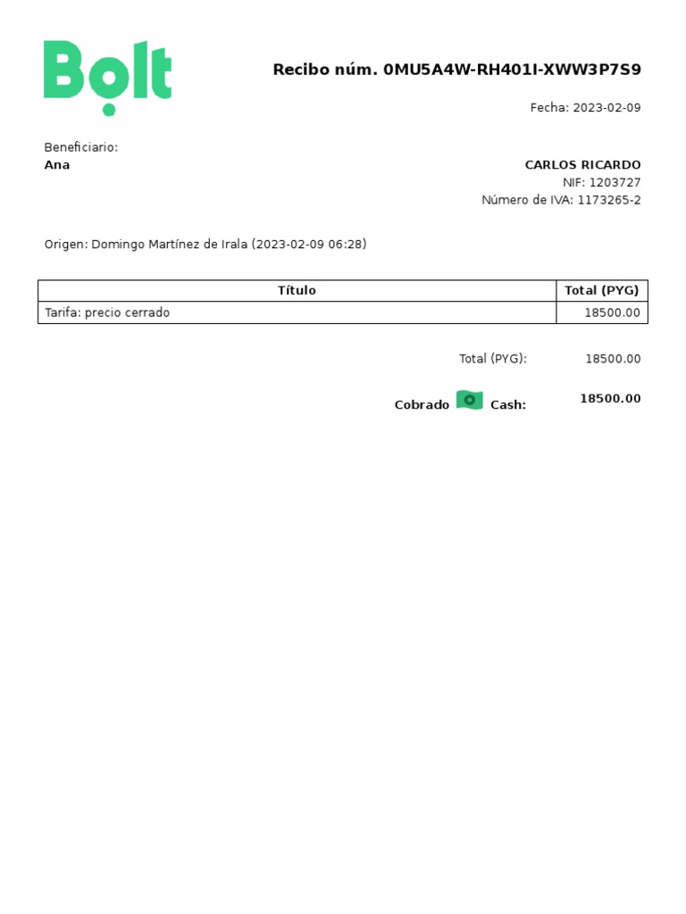 Ride Invoice From Bolt | PDF