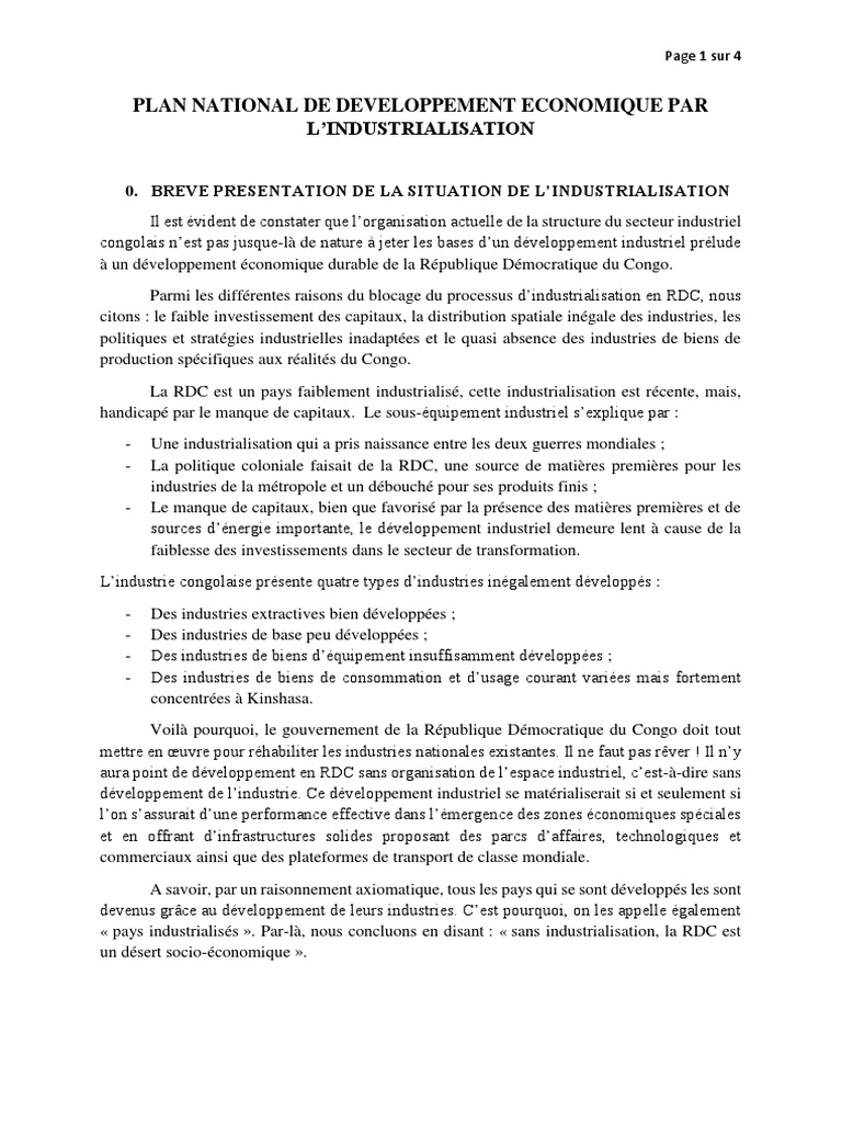 Industrialisation : clé du développement RDC | PDF | Industrialisation ...