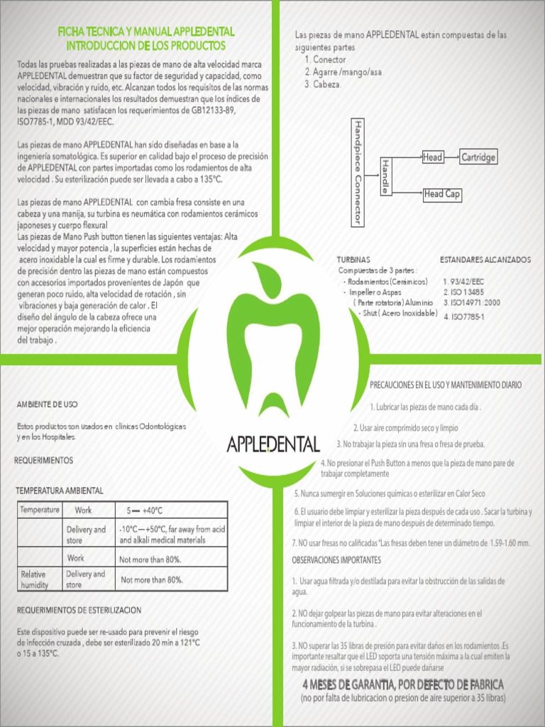 Ficha Tecnica PIEZA DE ALTA APPLE DENTAL PDF Ciencias fisicas