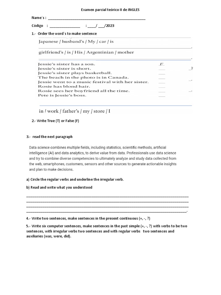 Examen Teórico II de Inglés | PDF | Foreign Language Studies