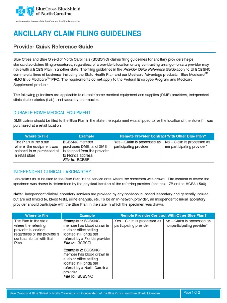 Ancillary Claim Filing Guidelines3 BCBS GUIDE LINES PDF Medical