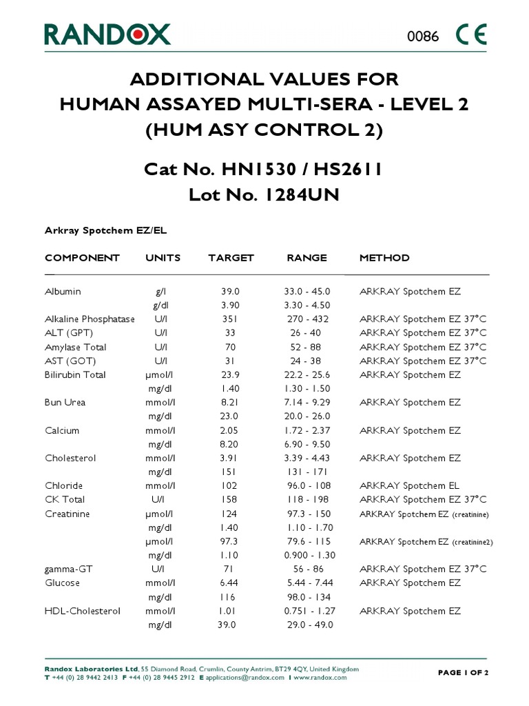 Arkray Multi-Sera Control Values | PDF | Magnesium | Chemistry