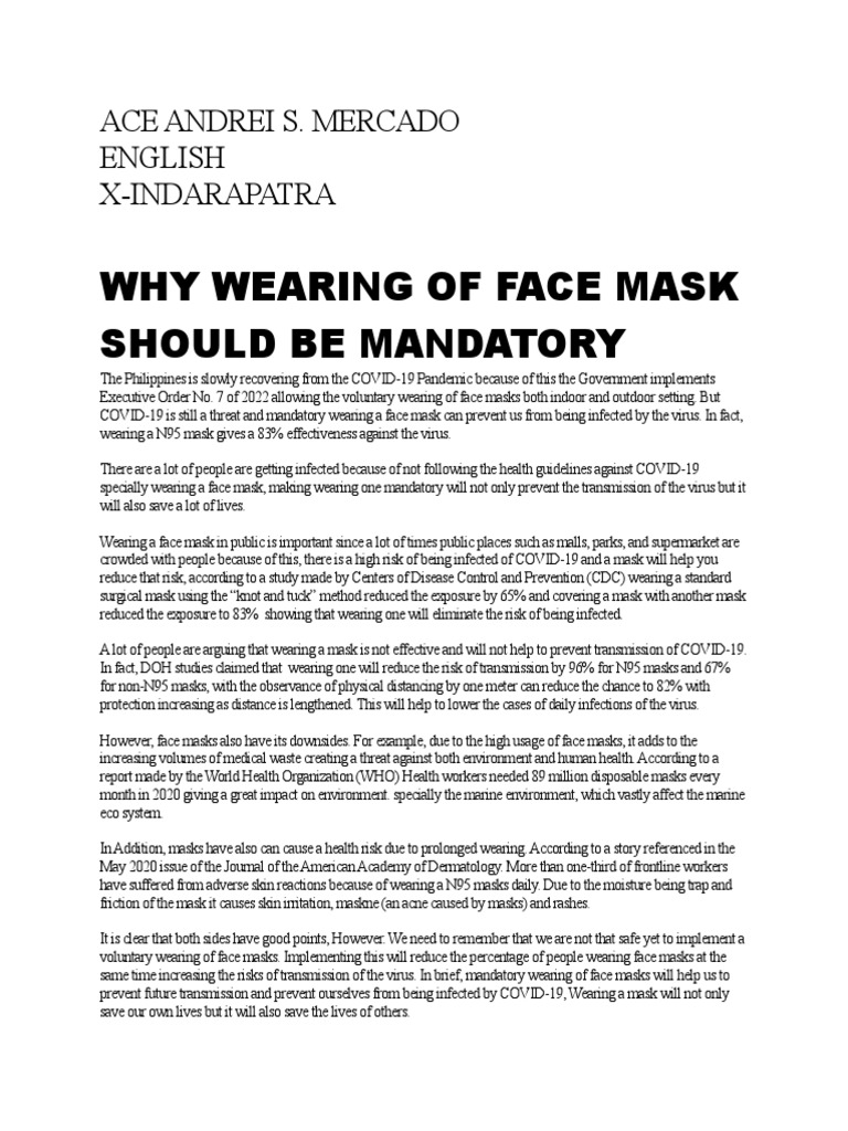 Why Wearing of Face Mask Should Be Mandatory PDF Epidemiology