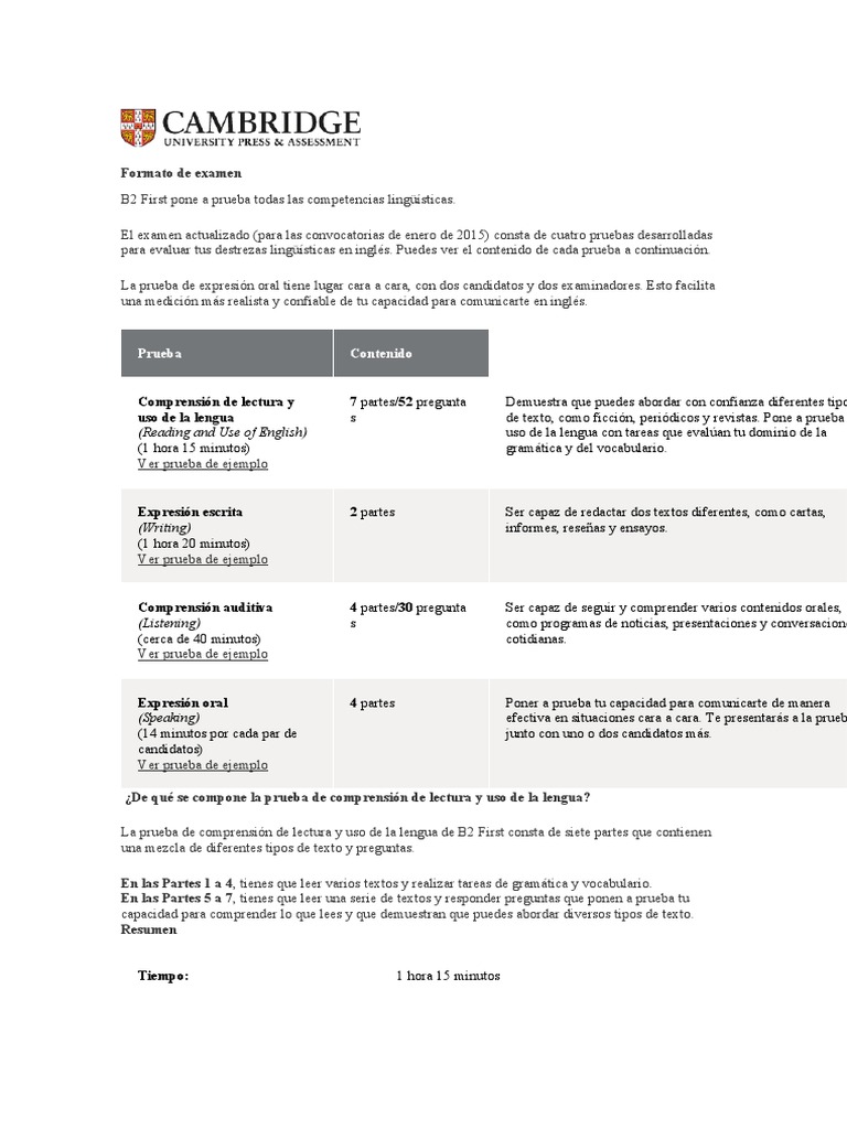 B2 Formato de Examen | PDF | Cognición | Lingüística