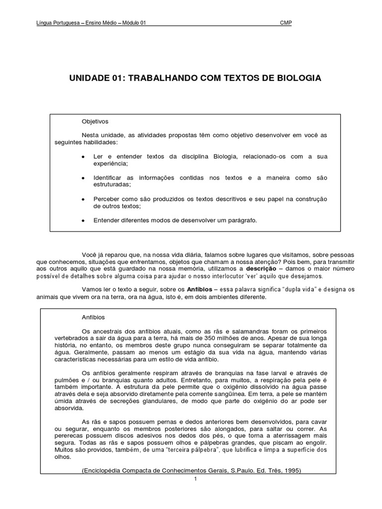 Modulo 1 - Portugues - Ensino Medio | PDF | Sapo | Anfíbio