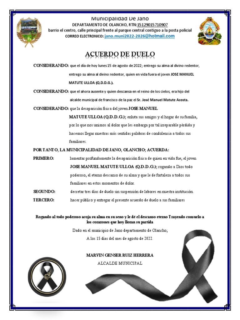 Acuerdo De Duelo Pdf