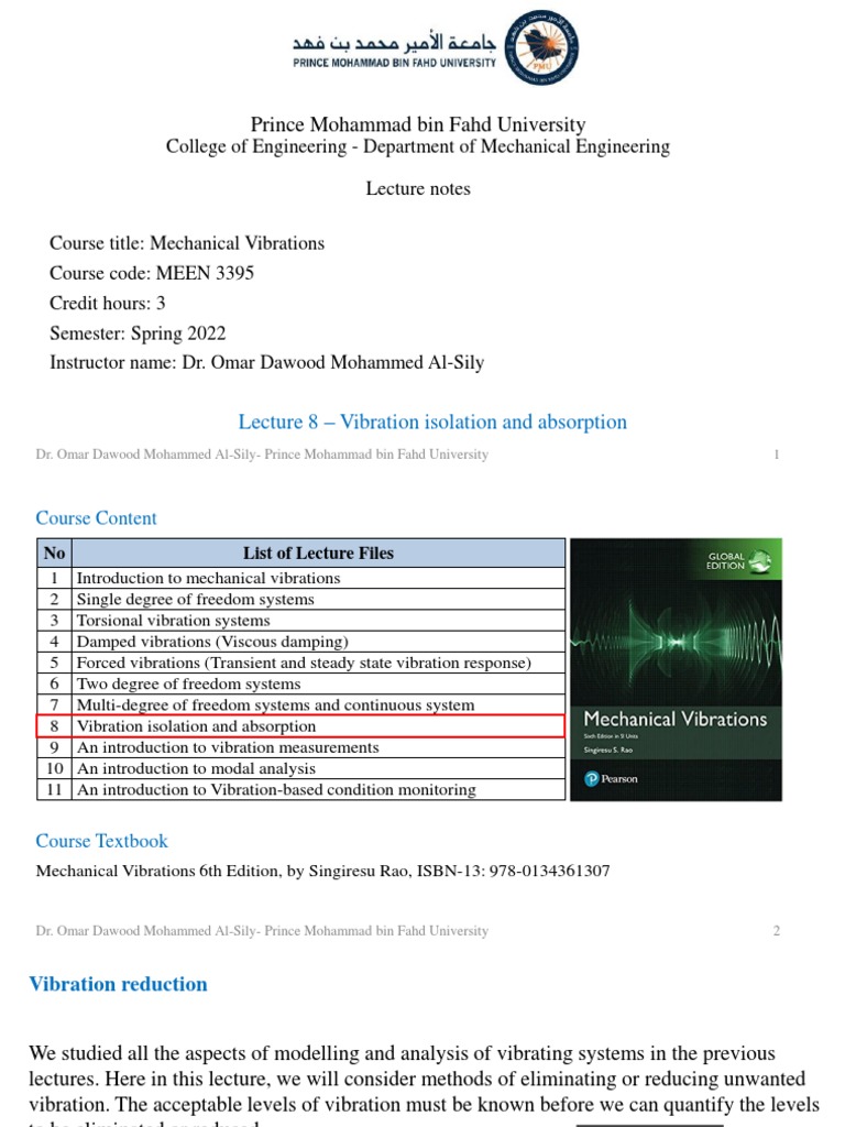 Vibration Isolation & Absorption | PDF | Resonance | Applied And ...