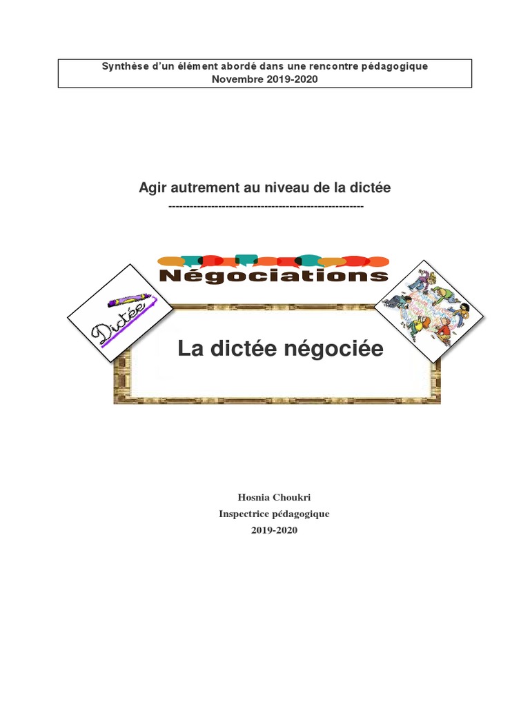 Dictée Négociée en CE5/CE6 : Méthodologie | PDF | Pédagogie | Cognition