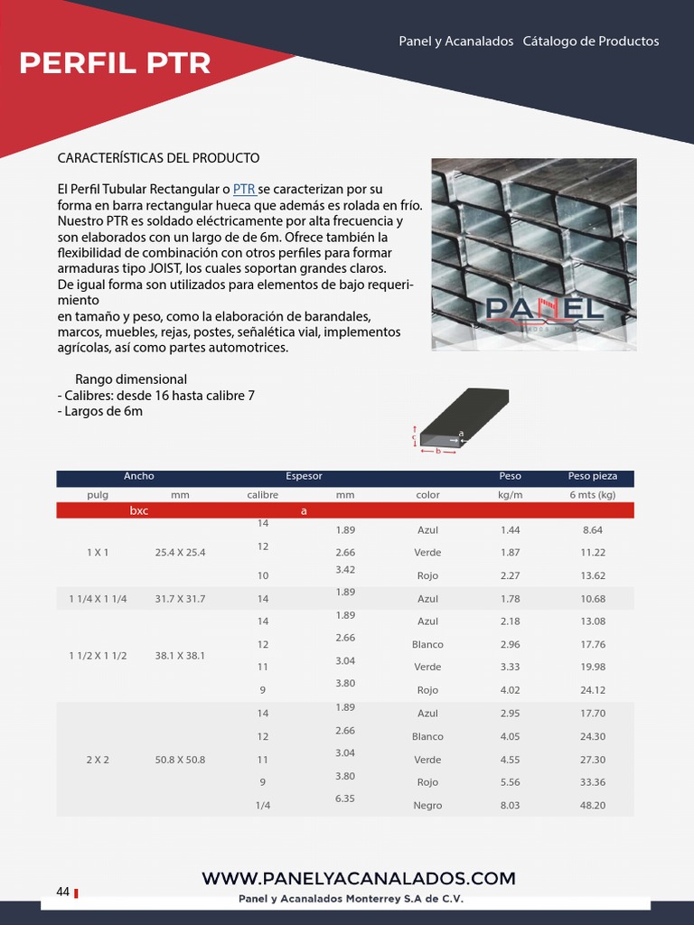 Catálogo de Perfiles Tubulares PTR | PDF
