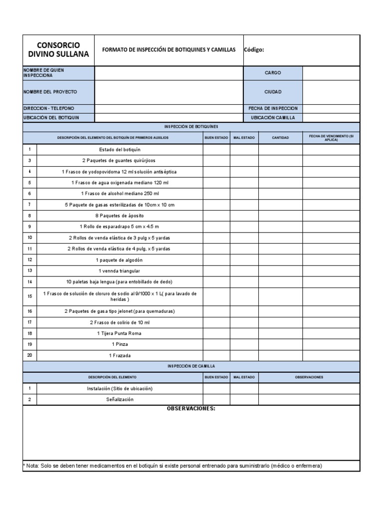 Check List de Botiquines-Y-Camillas | PDF | Medicina | Medicina CLINICA