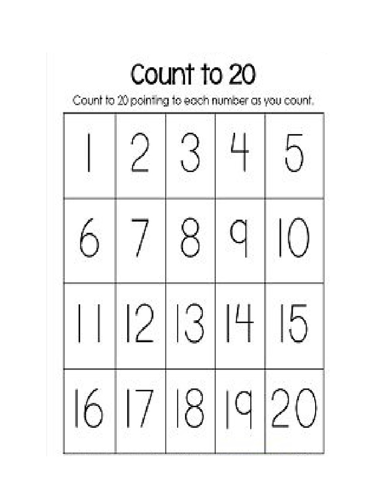 Count to 20 chart pdf