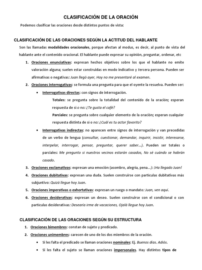 Tipos de Oraciones en Español | PDF | Verbo | Asunto (gramática)