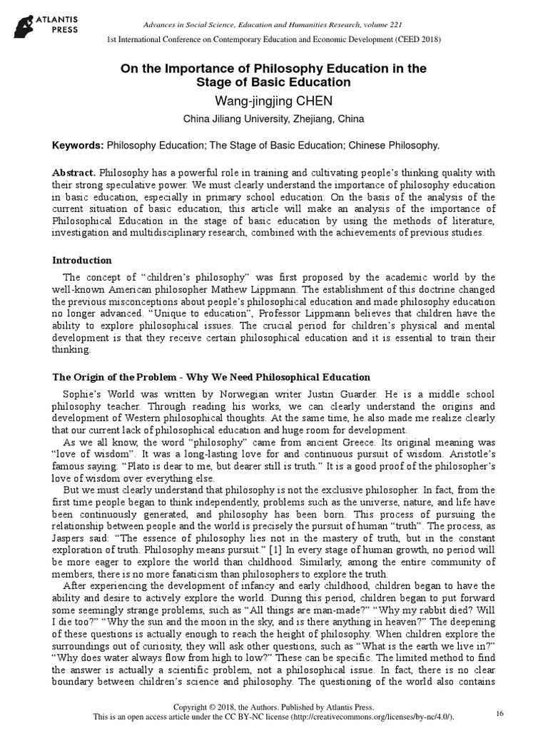 On The Importance of Philosophy Education in The | PDF | Thought | Science