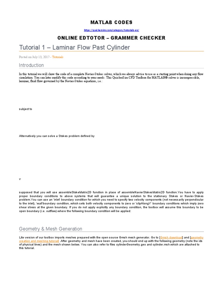 Matlab Codes PDF NavierStokes Equations Fluid Dynamics