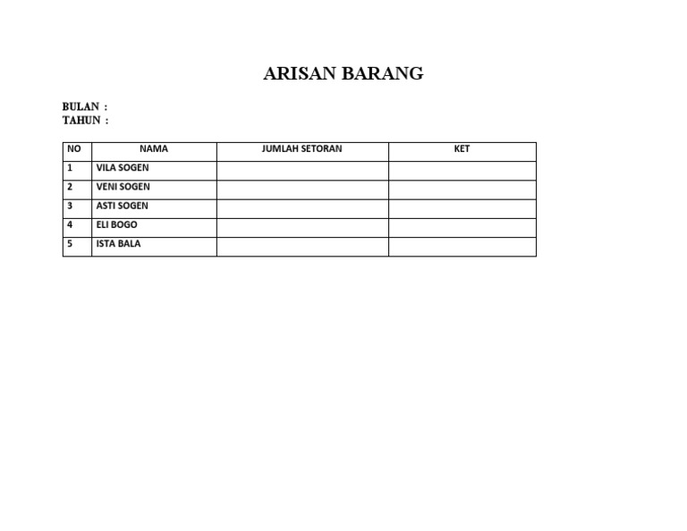 Daftar Peserta Arisan Barang | PDF