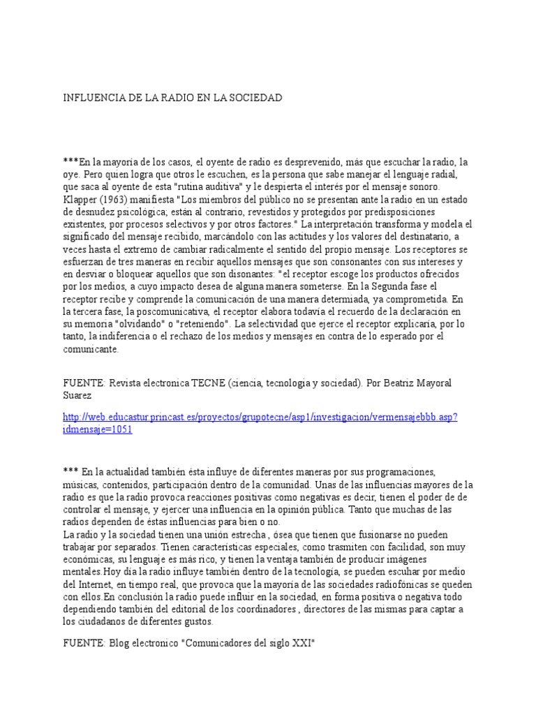 Influencia de la radio en la sociedad pdf radiodifusi n