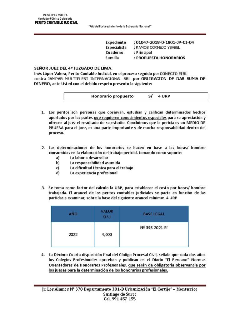 Propuesta de Honorarios | PDF | Testigo experto | Contador