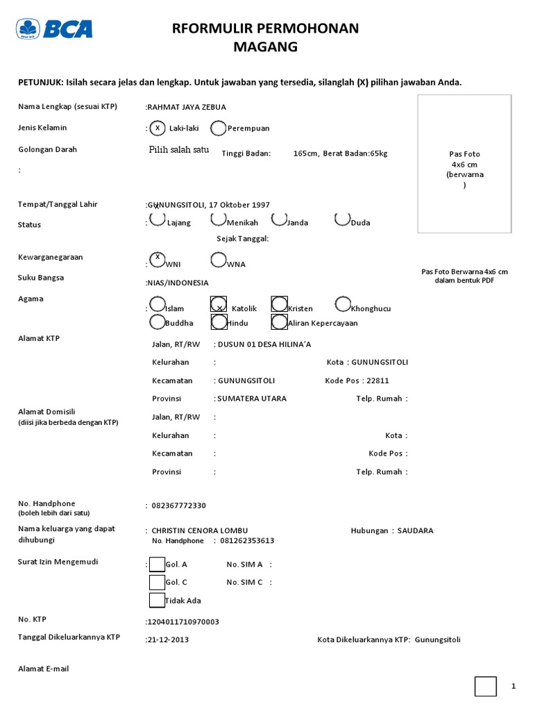 Formulir Permohonan Magang (Fillable Form) | PDF