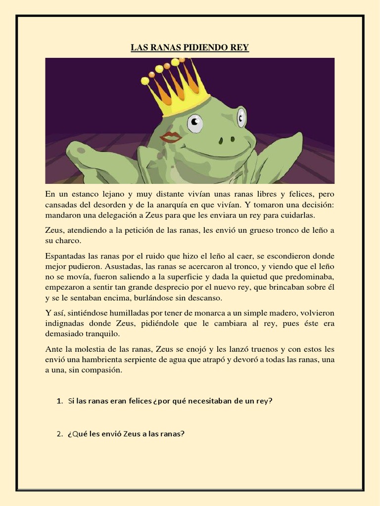 Las ranas pidiendo rey: fábula de Esopo | PDF