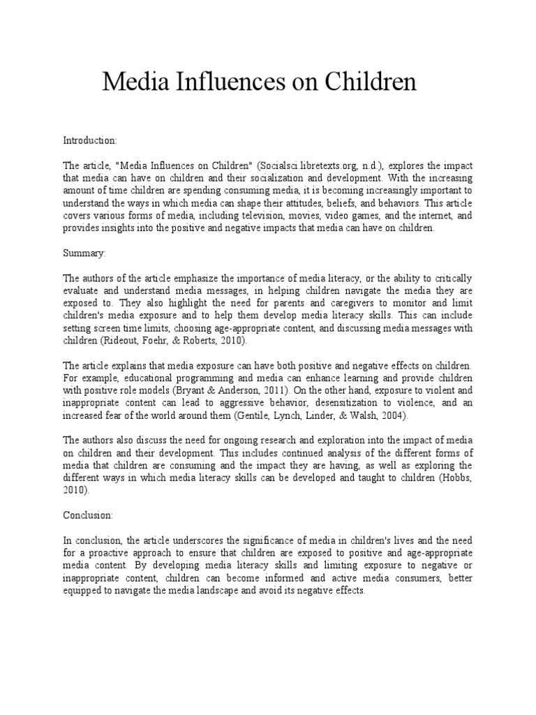 Media Impact on Child Development | PDF | Psychology | Psychological ...