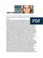 What Steps Were Taken To Consolidate and Safeguard The Knowledge Gained During Execution of The Project That Is, To Benefit From "Lessons Learned?"