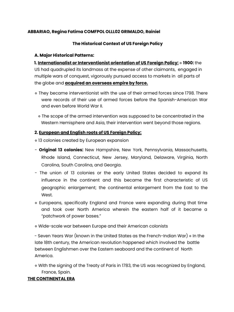 The Historical Context of US Foreign Policy (Raw Outline) PDF