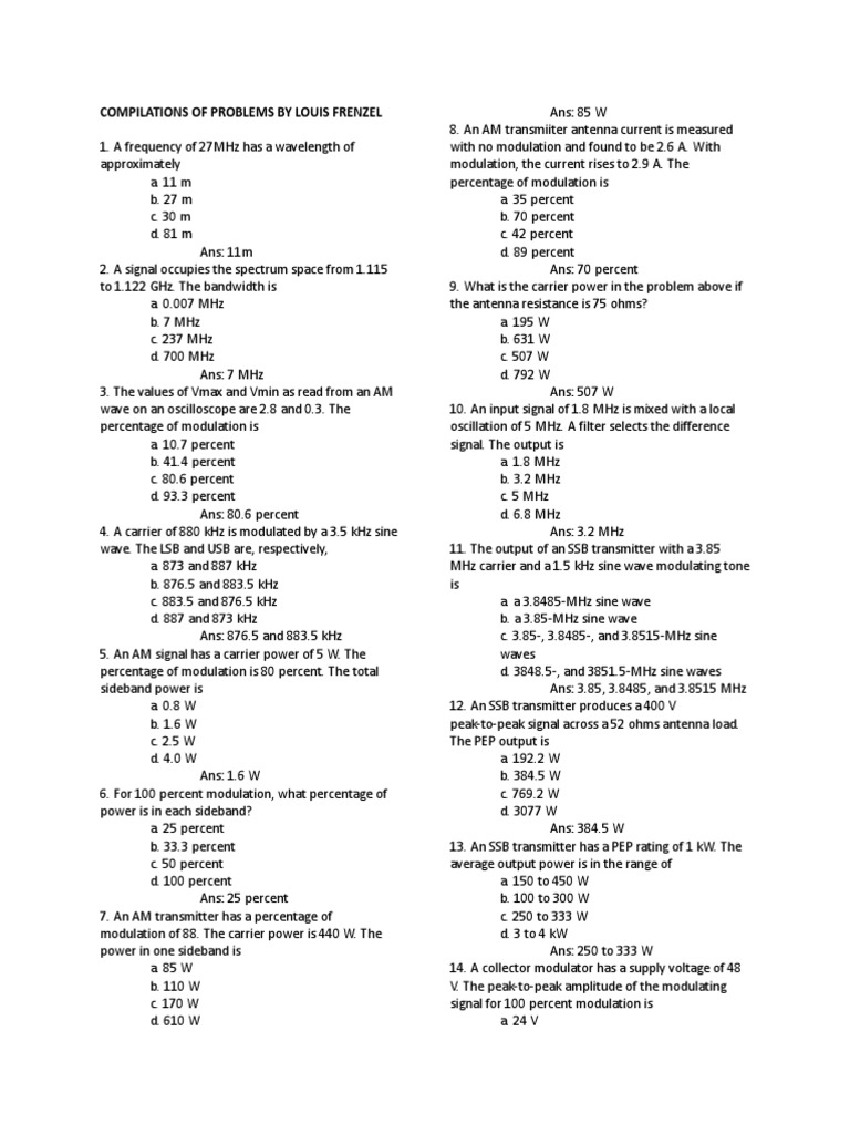 Radio Communication Problem Set | PDF | Frequency Modulation | Amplifier