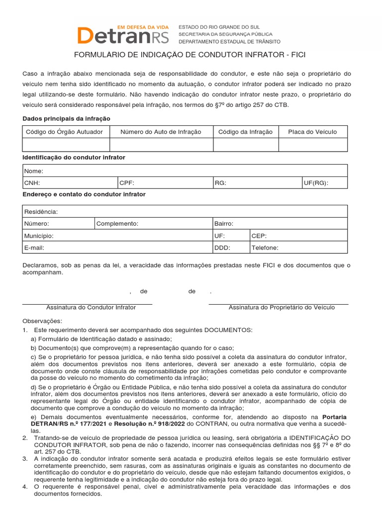 Preenchimento do Formulário FICI | PDF | Carteira de Motorista | Justiça
