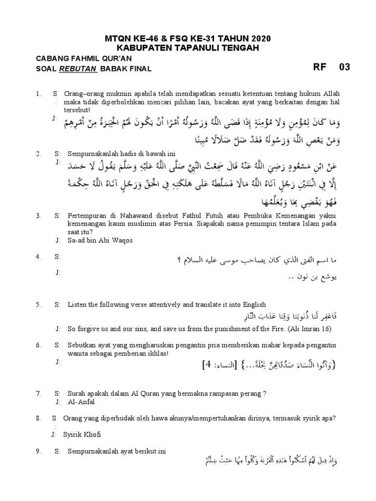 Pemahaman Agama Islam Melalui Diskusi Soal Soal Cabang Fahmil Qur An Pdf