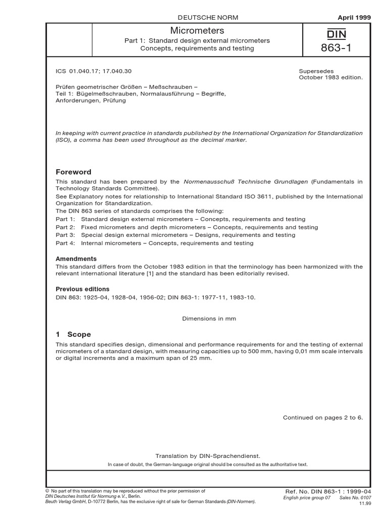 Din 8631 1999 Micrômetro PDF Engineering Tolerance