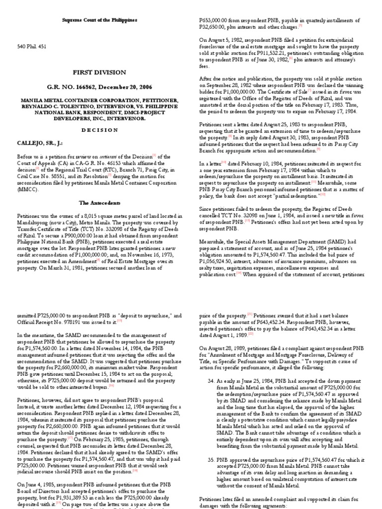 4 Manila Metal Container Corp. Vs PNB 511 SCRA 444 Download Free PDF