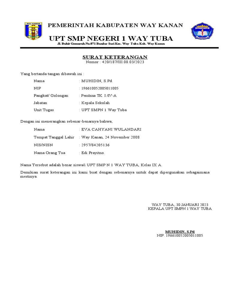 Surat Pernyataan Siswa | PDF