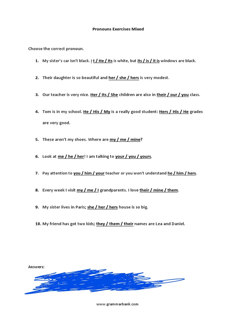 2 Pronouns Exercises Pdf