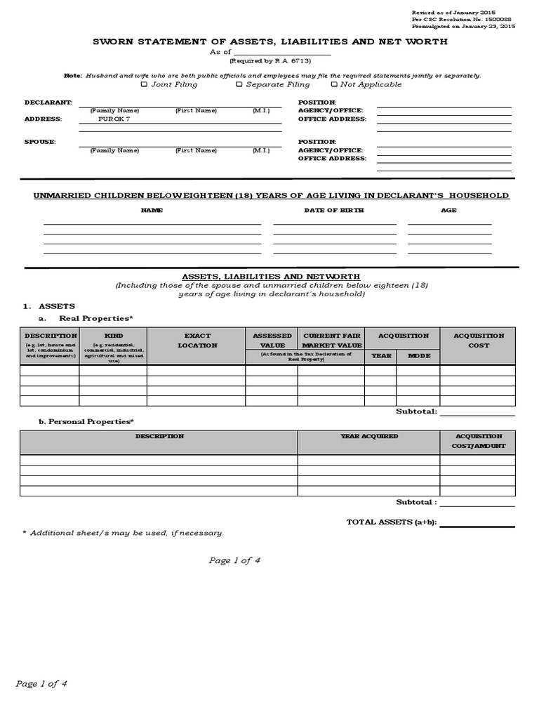 Saln blank download free pdf net worth taxes