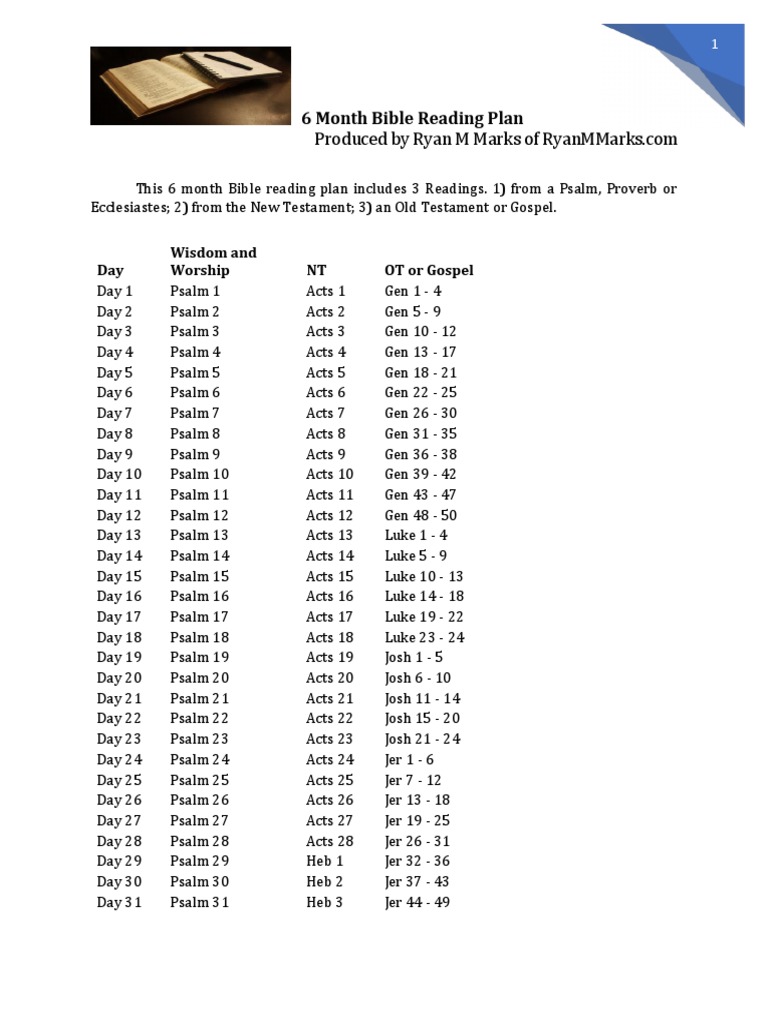 6 Month Bible Reading Plan | Download Free PDF | Gospel Of Luke | David