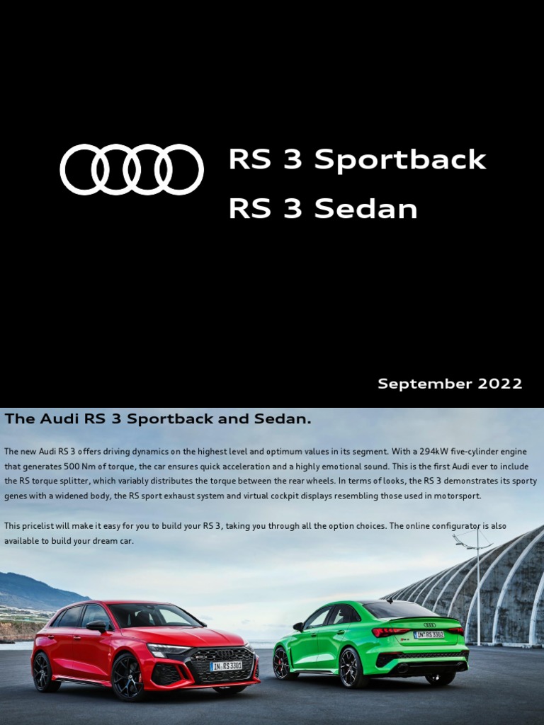 RS3 Sportback RS 3 Sedan September 2022 | PDF | Transport