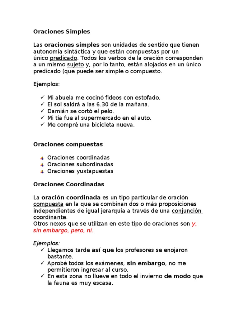 Tipos de Oraciones: Simples y Compuestas | PDF | Oración (Lingüística ...