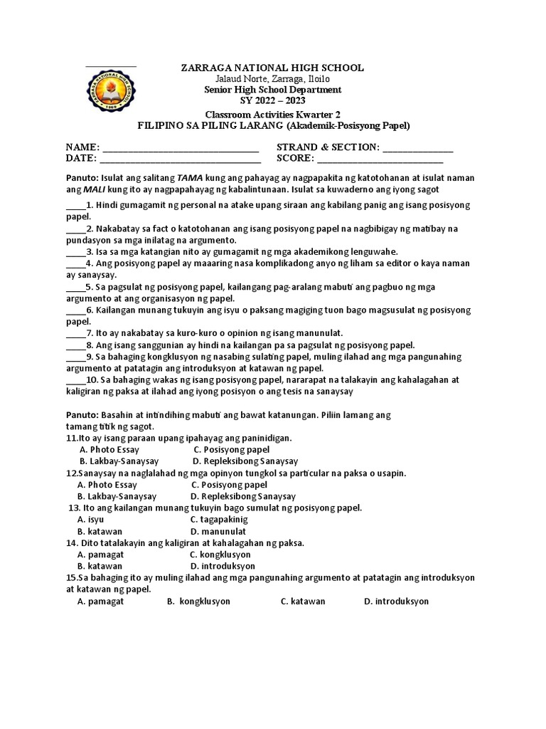 FPL Q2 Activity Sheets | PDF