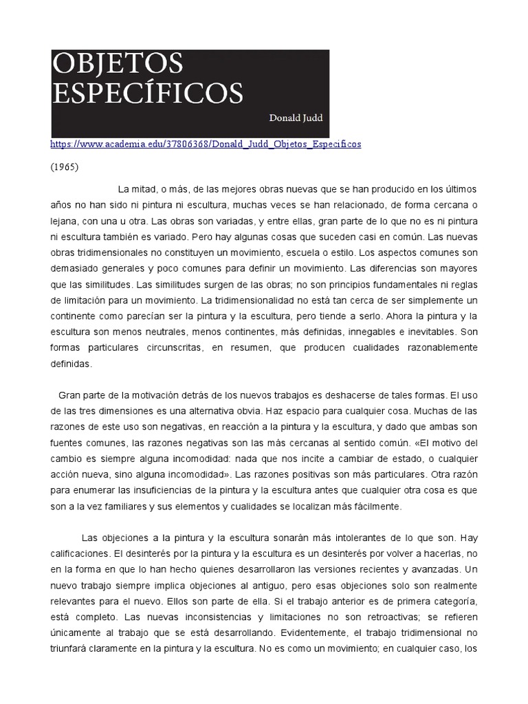 Objetos Específicos - Donald Judd (1965) | PDF | Pinturas | Escultura