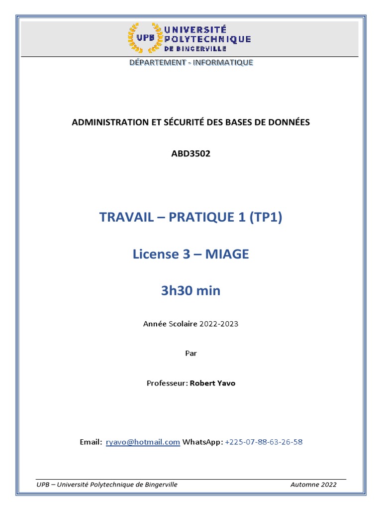 TP1 : Administration BD et Triggers | PDF | Sauvegarde (informatique ...