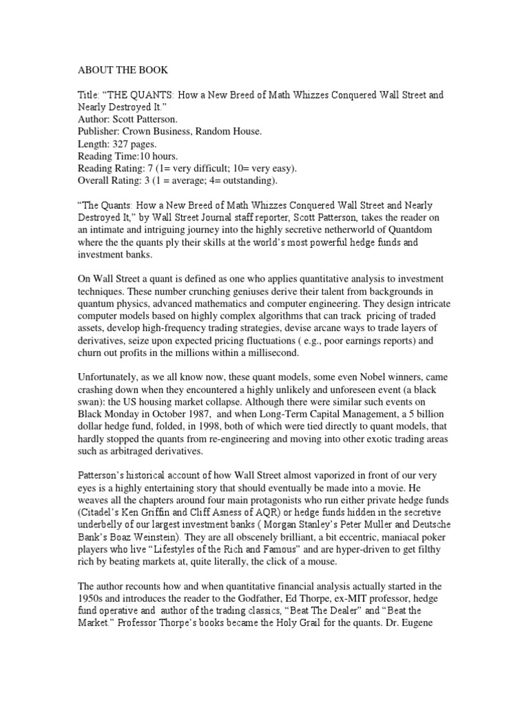 The Quants: Wall Street's Math Whizzes | PDF | Investing | Financial ...
