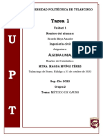 Álgebra Lineal Tarea 1 Unidad 1 Método de Gauss