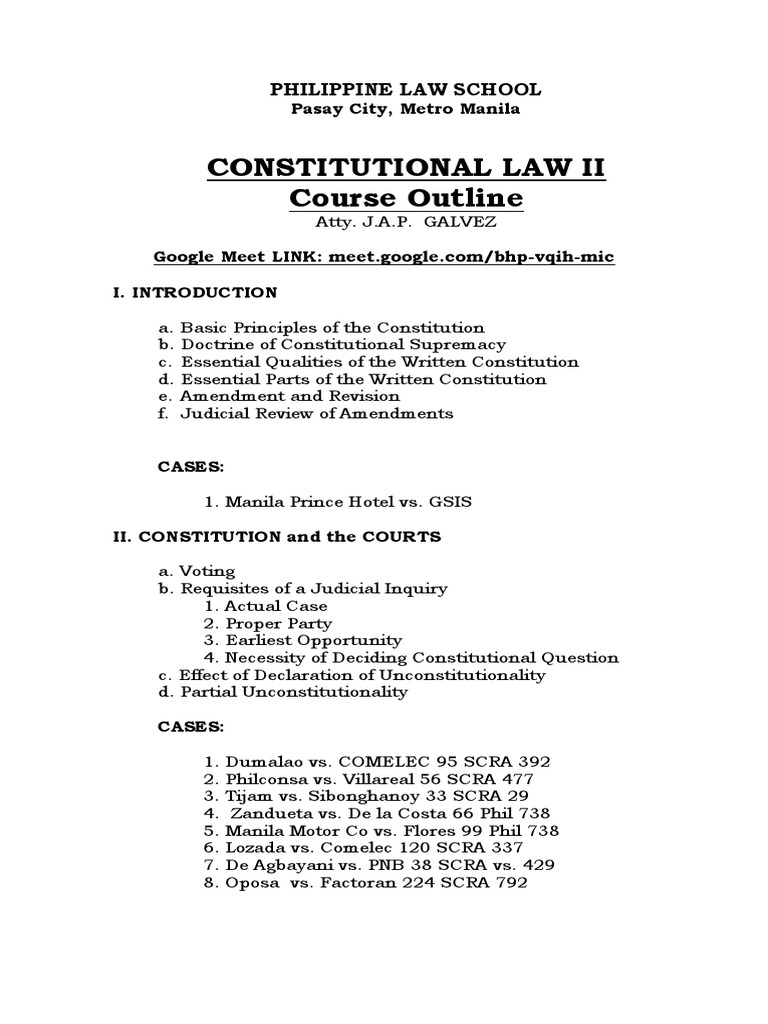 Philippine Constitutional Law II Outline | PDF | Search Warrant | Bail