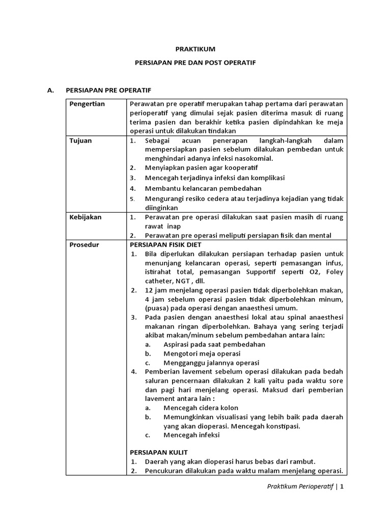 Persiapan Pre dan Post Operatif Pasien | PDF