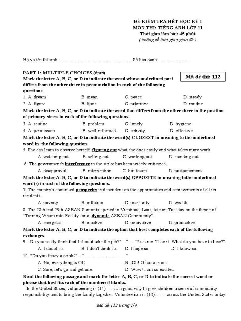 Midterm Exam in English for 11th Grade Students Testing Grammar