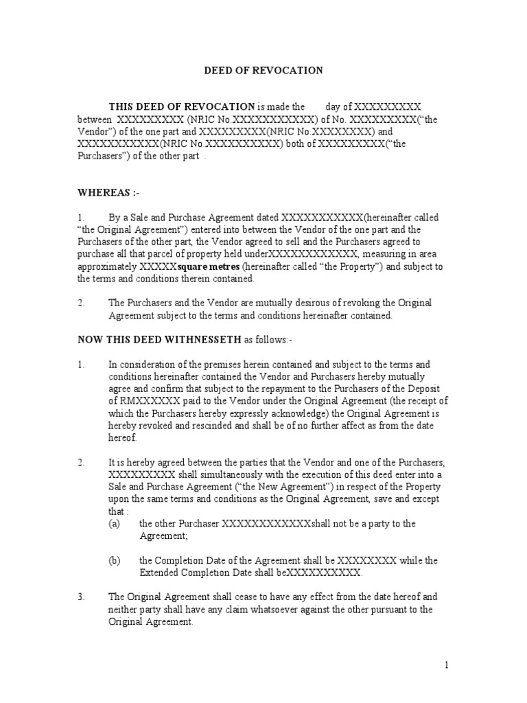 Deed of Revocation Sample PDF Common Law Private Law