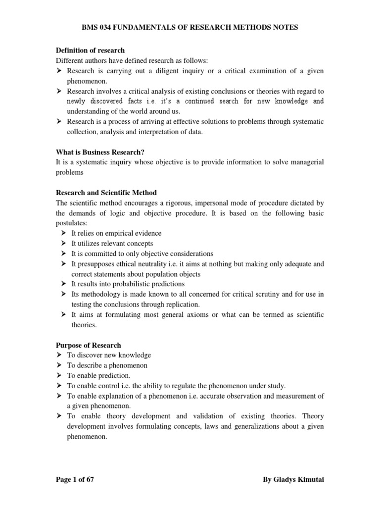 Bms 034 Fundamentals of Research Methods Notes | PDF | Qualitative ...