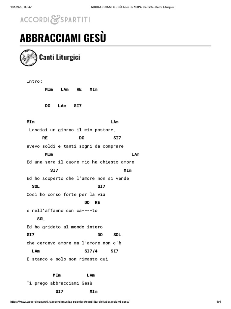 ABBRACCIAMI GESÙ Accordi 100 Corretti Canti Liturgici PDF