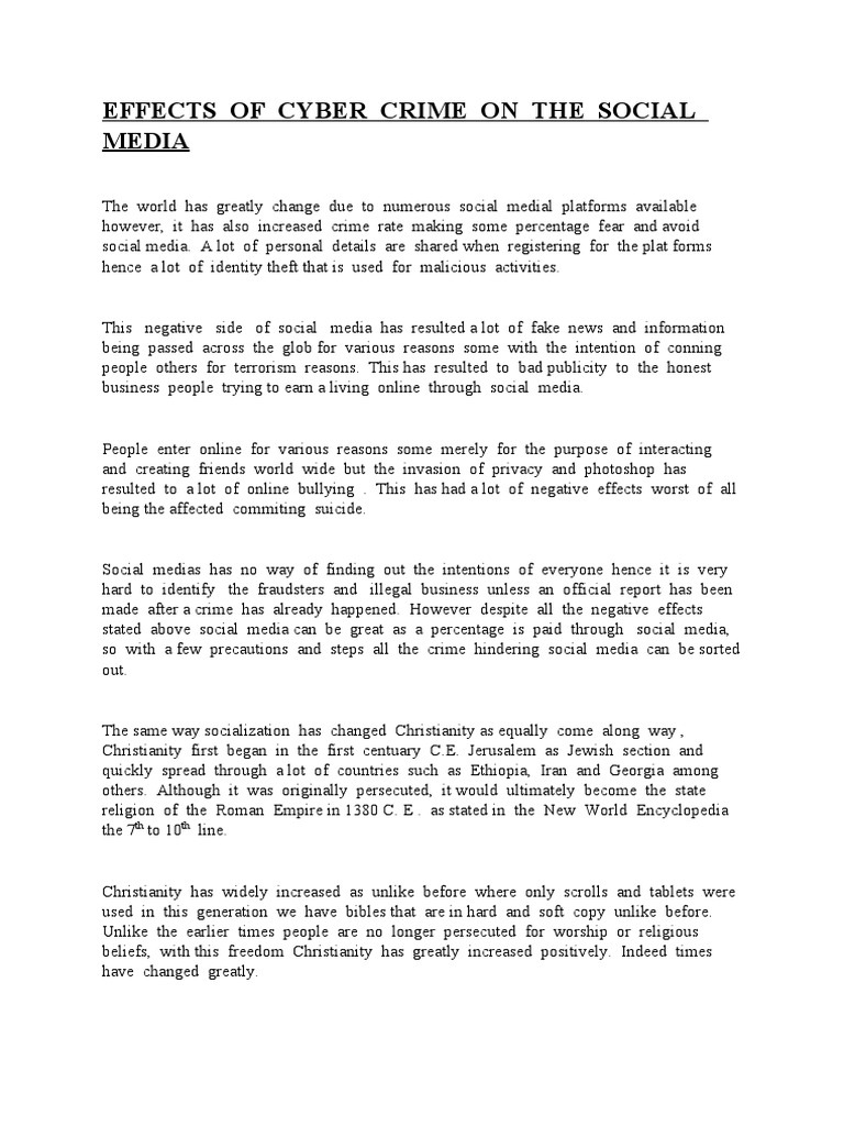 Effects of Cyber Crime The Social Media PDF